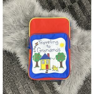 Vintage ‘Traveling to‎ Grandma's’ Red ROLLING Kids Luggage Suitcase COLLECTIBLE